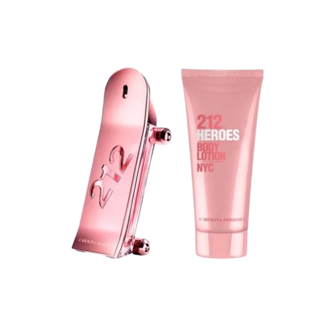 kit carolina herrera 212 heroes for her feminino eau de parfum 80 ml + loçao corporal 100 ml new
