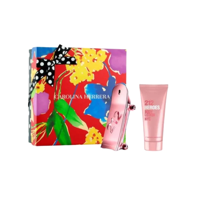 kit carolina herrera 212 heroes for her feminino eau de parfum 80 ml + loçao corporal 100 ml new