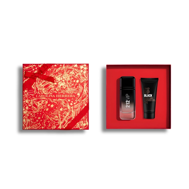 kit carolina herrera 212 vip black men masculino eau de parfum 100 ml + gel de banho 100 ml