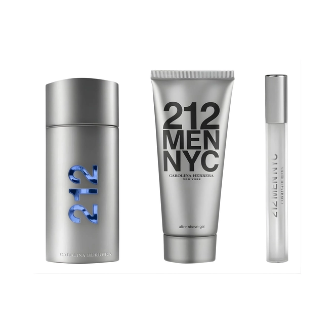 kit carolina herrera 212 men nyc masculino eau de toilette 100 ml + after balm 100 ml + travel size