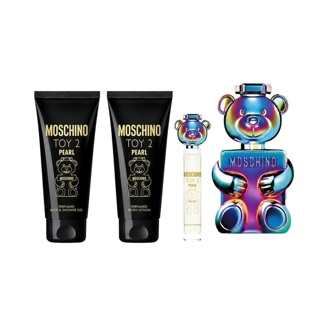 kit moschino toy 2 pearl compartilhado eau de parfum 100 ml + gel de banho 100 ml + locao 100 ml +