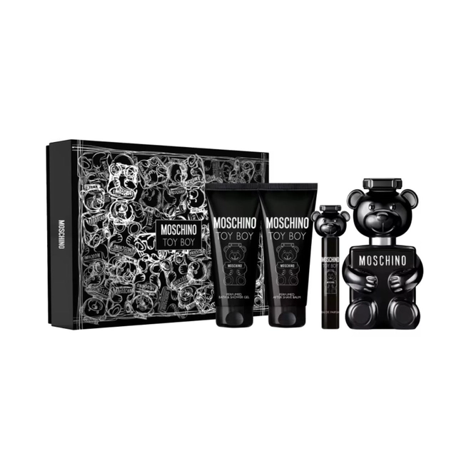 kit moschino toy boy masculino eau de parfum 100 ml + gel de banho 100 ml + pos barba 100 ml +  mini