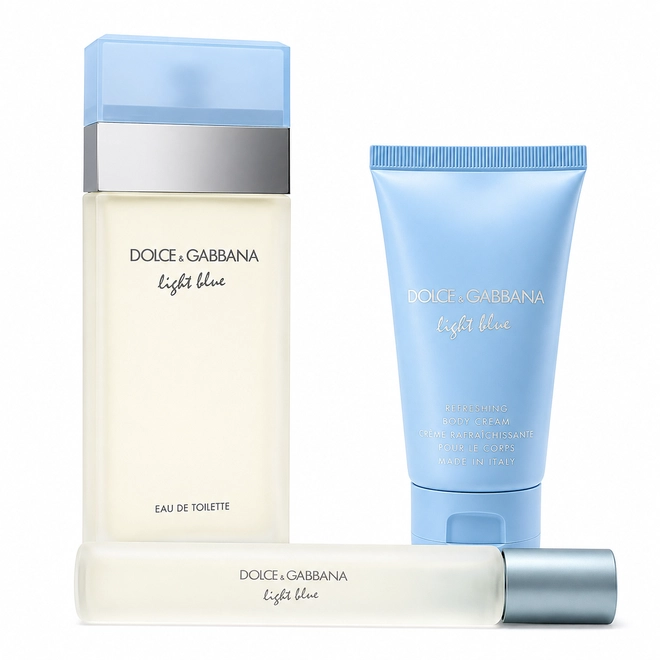kit dolce&gabbana light blue feminino eau de toilette 100 ml + body lotion 50 ml+ travel 10 ml